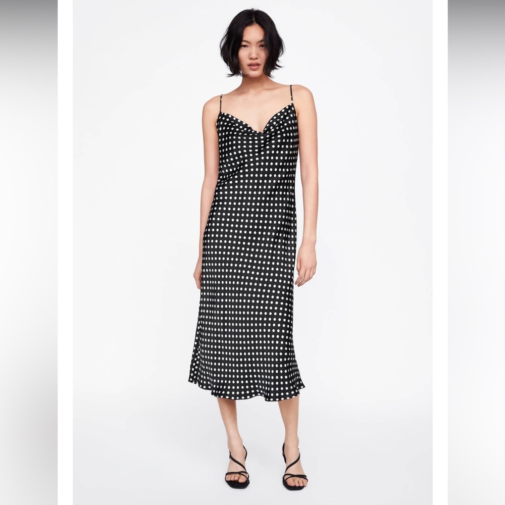 Zara Cowl Neck Polka Dot Slip Dress